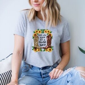 Boots And Bling Cowgirl Gray Graphic T Shirt